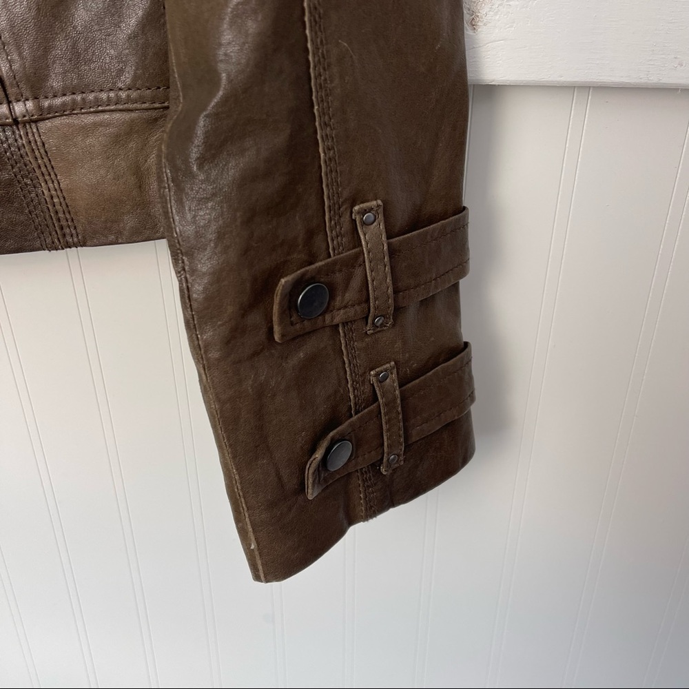 BLANC NOIR Raw Leather Brown Moto Jacket - Picture 2 of 7
